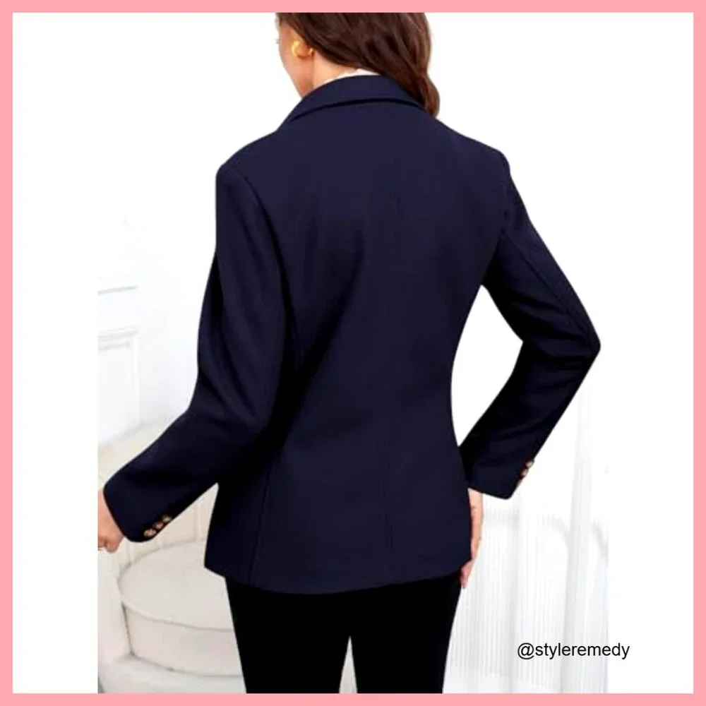 Wool Blend Pea Coat Blazer with Notched Lapel and Pockets